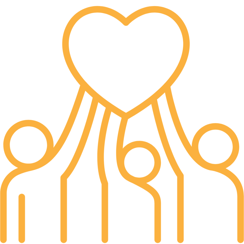 Cartoon people holding a love heart