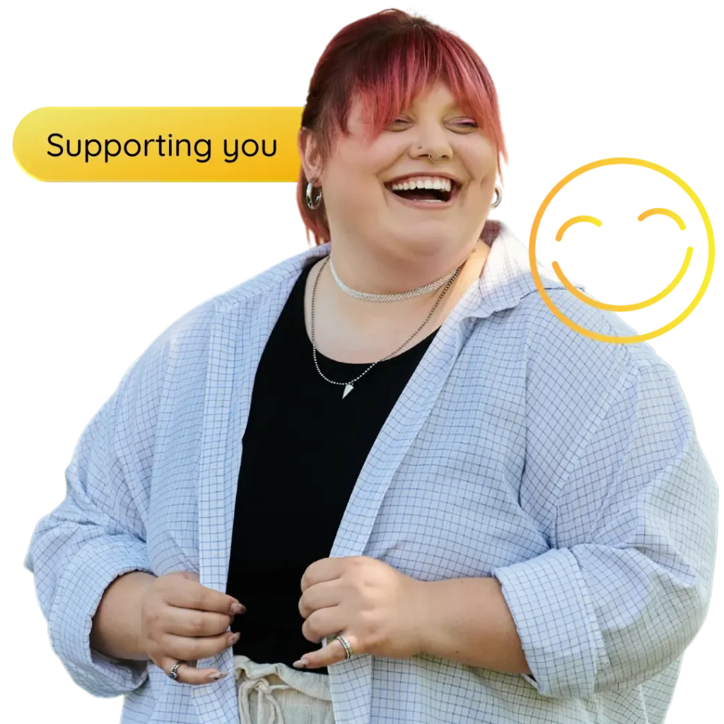 A woman smiling
